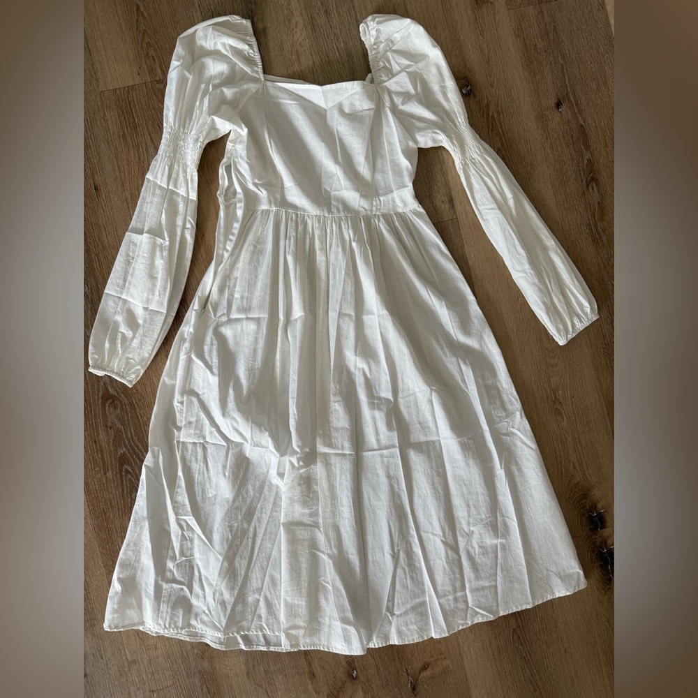 Boohoo Cream Midi Dress with Puff Sleeves